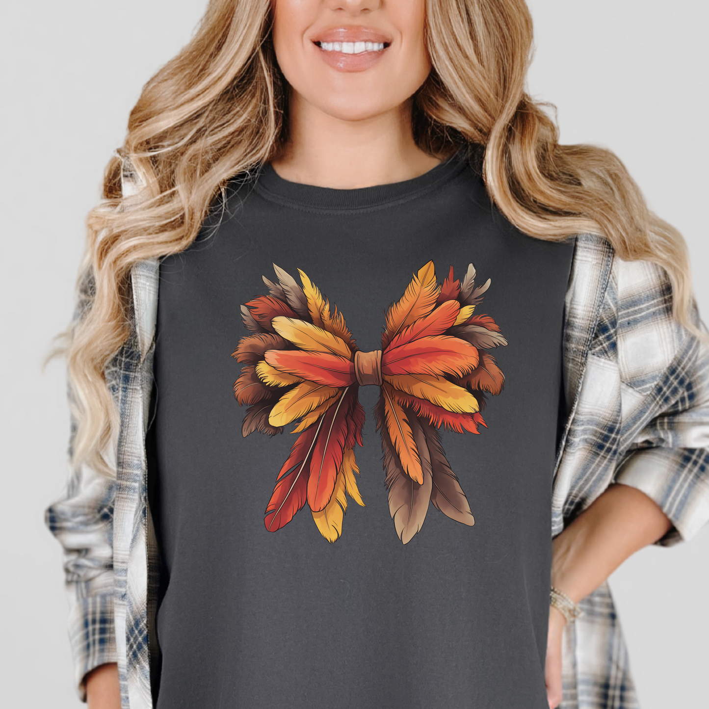 Turkey Feather Bow Thanksgiving Shirt | Coquette Thanksgiving Shirt