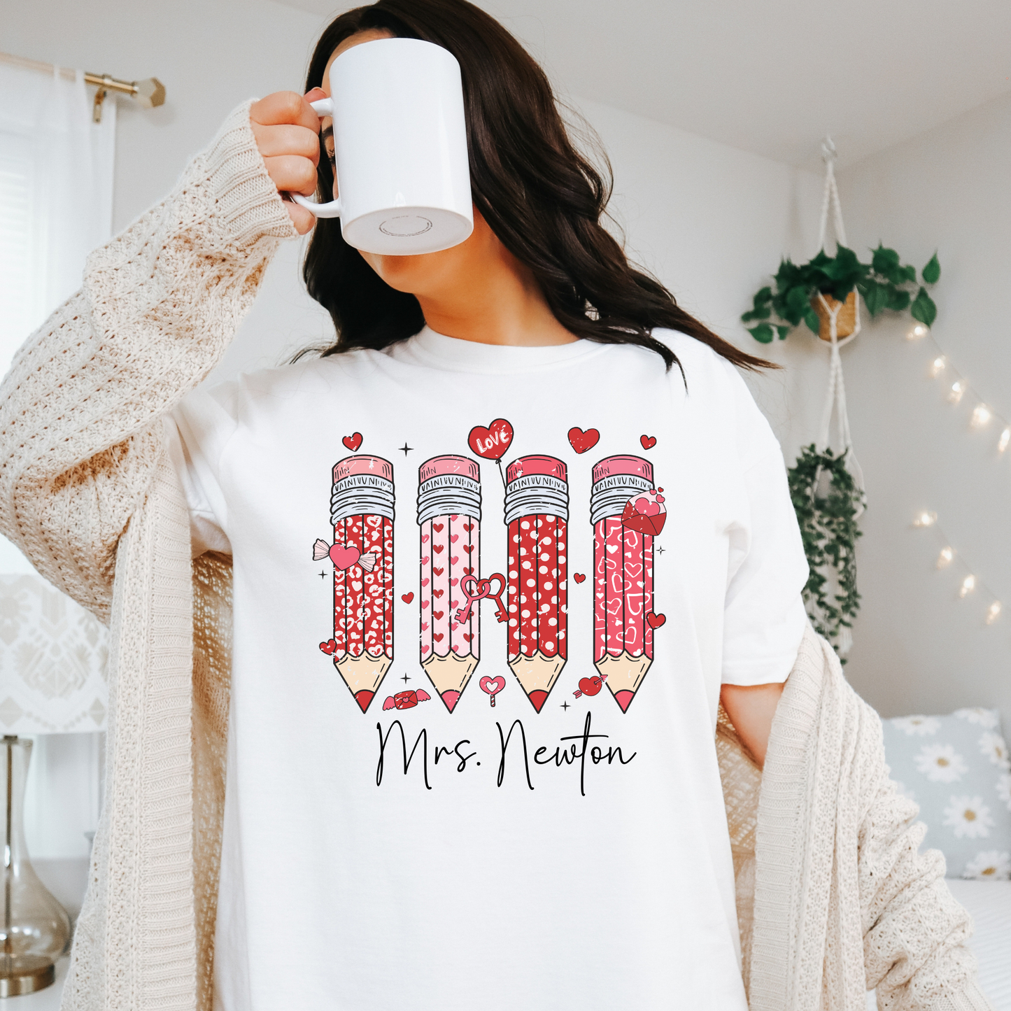 Custom Teacher Pencil Valentine's Day Shirt