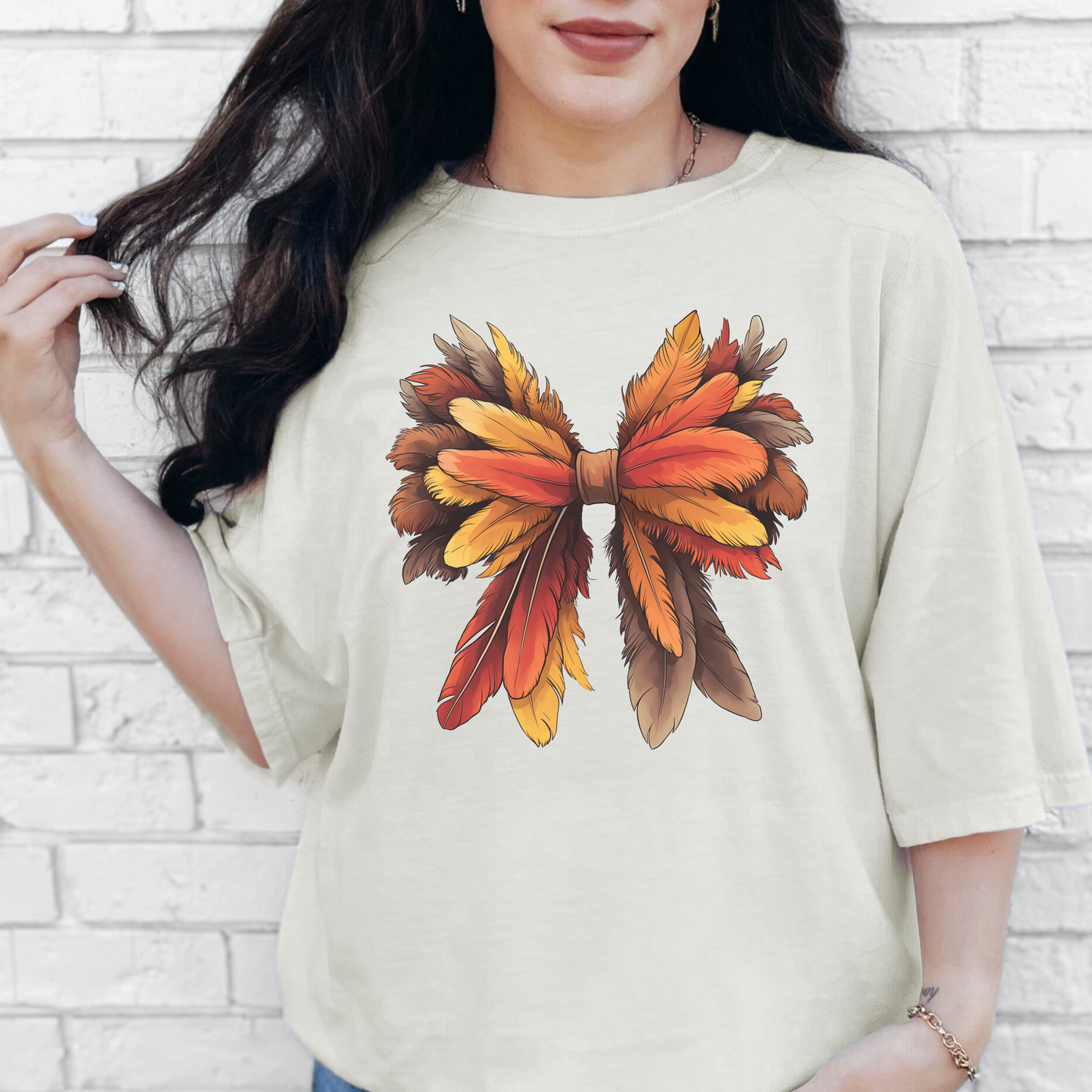 Turkey Feather Bow Thanksgiving Shirt | Coquette Thanksgiving Shirt