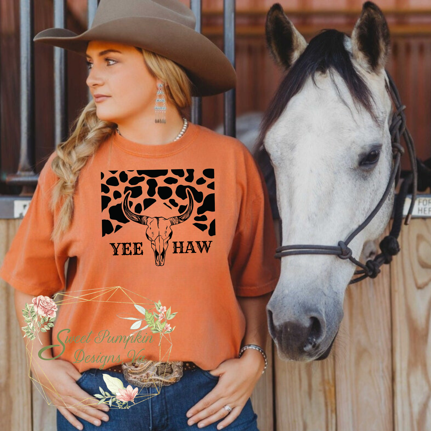 Western Cowgirl Shirt - Yee Haw Boho Cow Skull - Perfect for Summer, Spring, Festivals, and Coastal Cowgirls