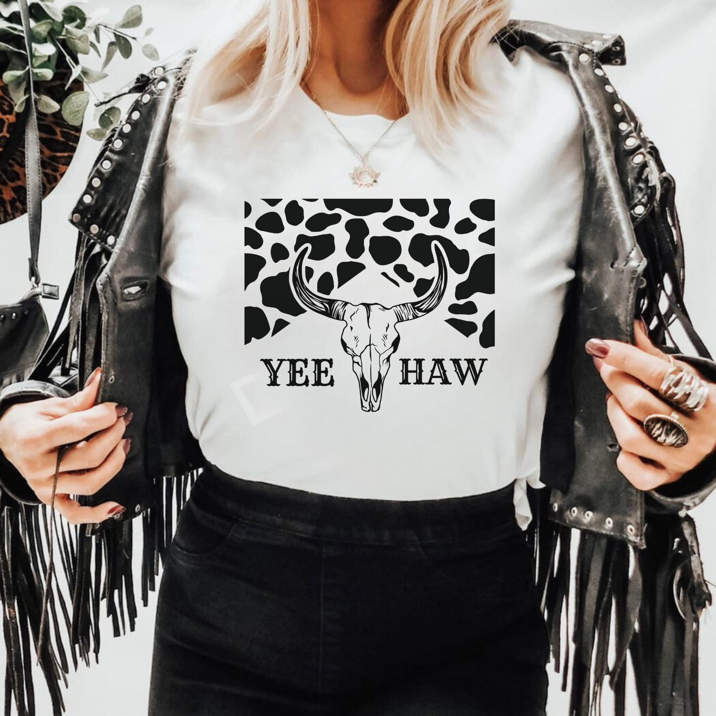 Western Cowgirl Shirt - Yee Haw Boho Cow Skull - Perfect for Summer, Spring, Festivals, and Coastal Cowgirls