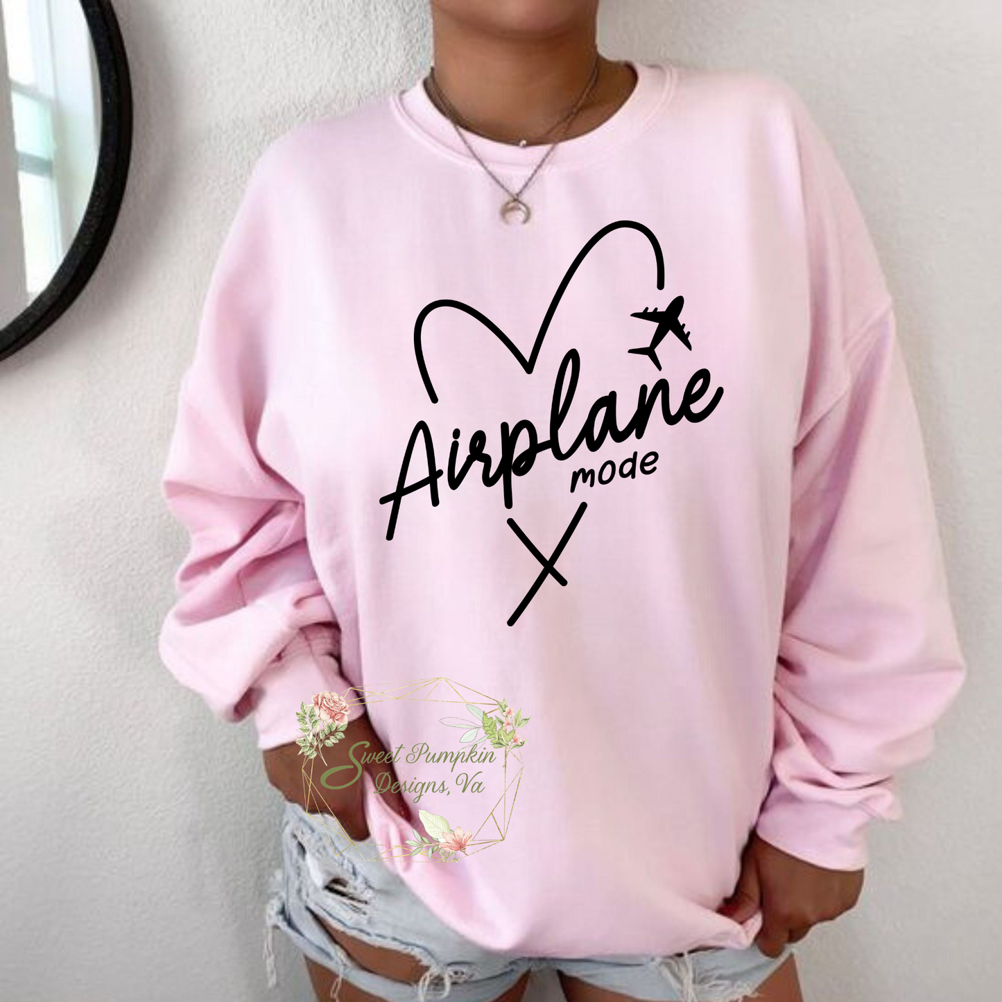 Airplane Mode Crewneck Sweatshirt for Travel Enthusiasts - cozy and comfortable travel clothes with bold lettering