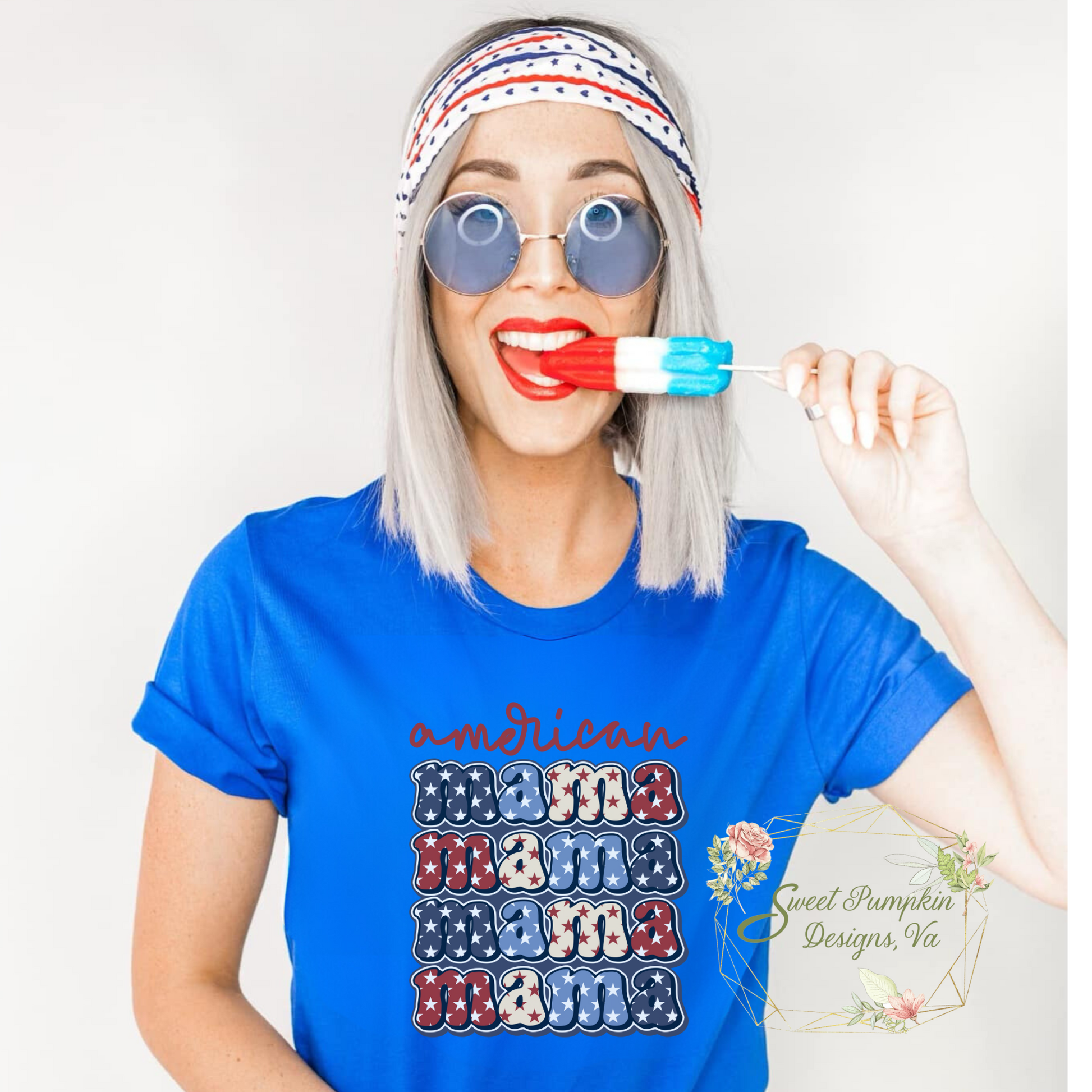  Retro Patriotic "American Mama" T-Shirt - Perfect for Summer, Memorial Day or 4th of July