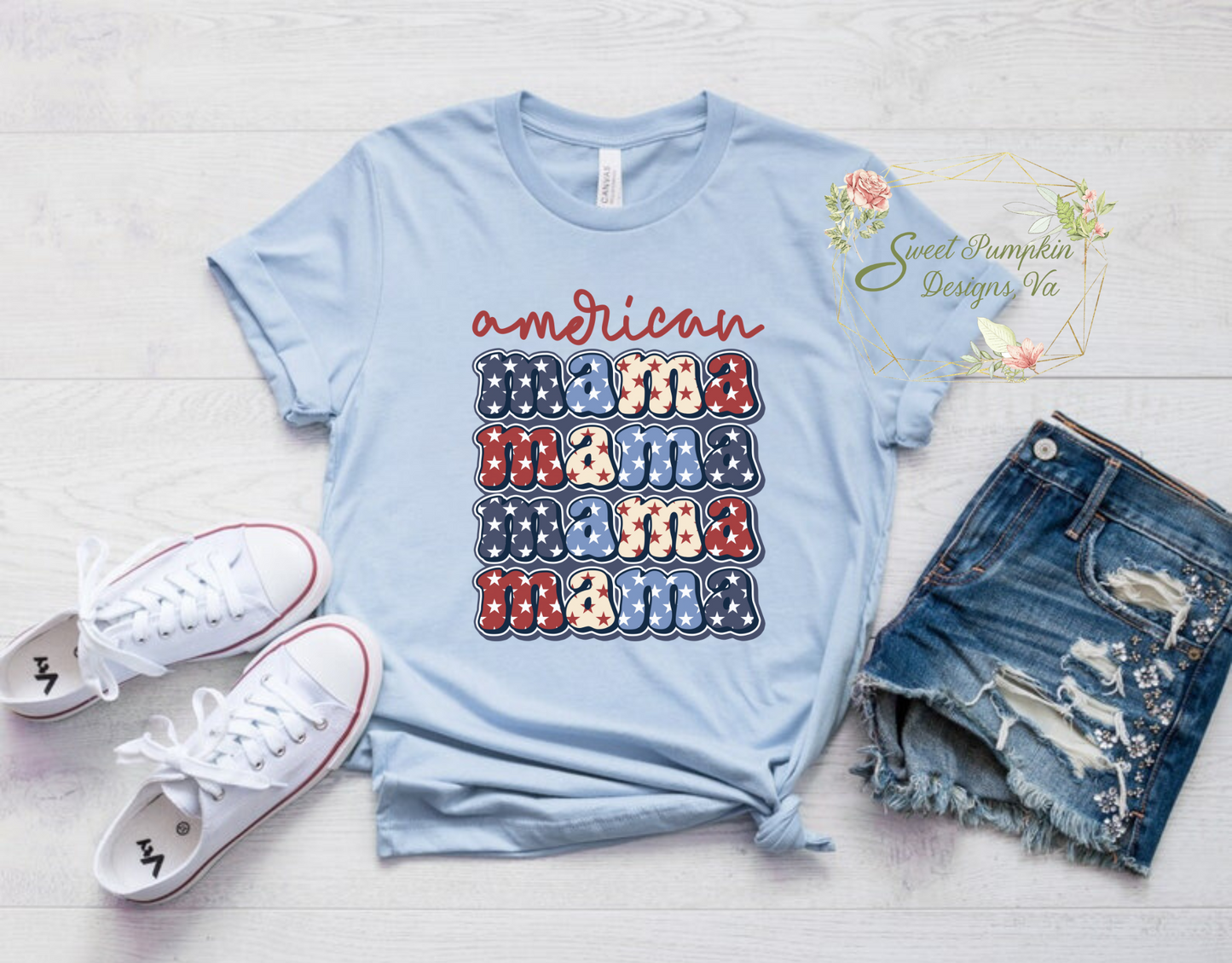  Retro Patriotic "American Mama" T-Shirt - Perfect for Summer, Memorial Day or 4th of July