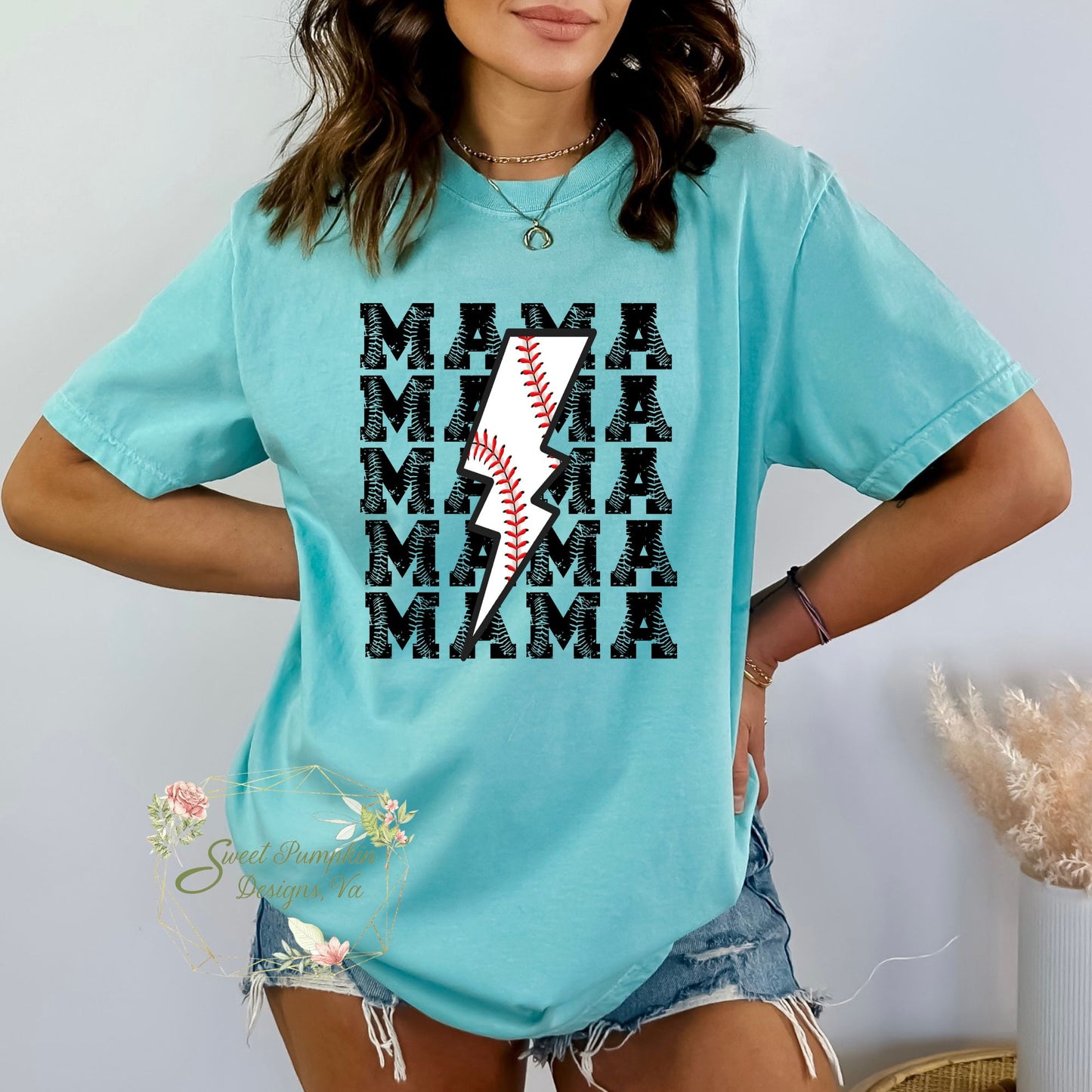 retro lightning bolt baseball mama shirt