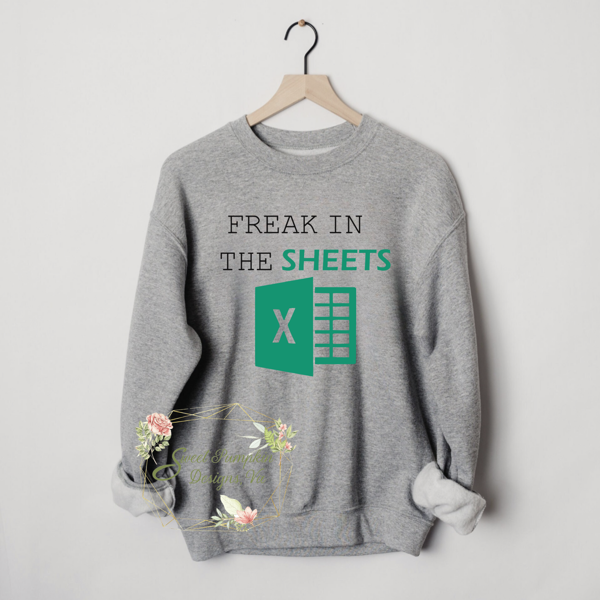 Looking for a funny and unique gift for your favorite data analyst or Excel enthusiast? Check out our "Freak in the Sheets" crewneck sweatshirt! This humorous sweatshirt is the perfect way to add some Excel spreadsheet humor to your wardrobe.  Whether you're looking for a fun way to show off your love for data analysis or just want to make your coworkers laugh, our "Freak in the Sheets" sweatshirt is the perfect choice.